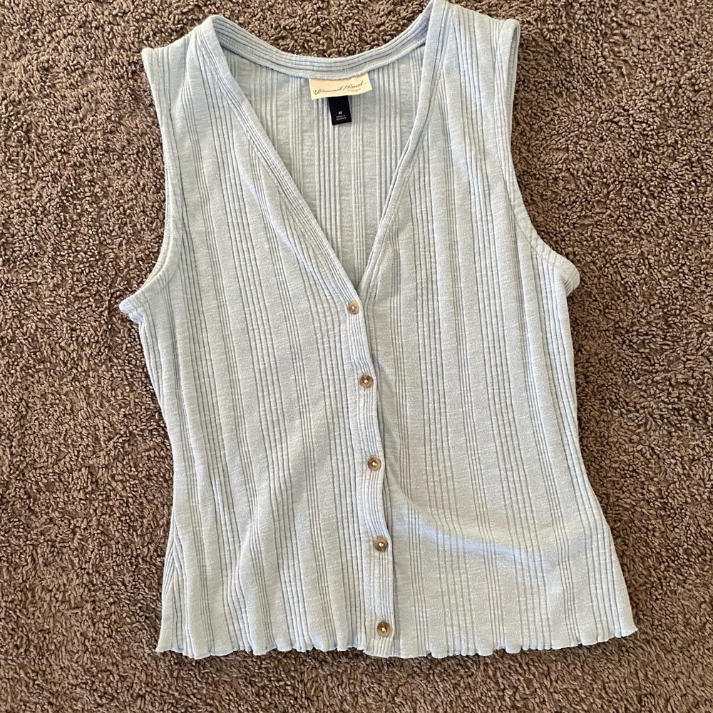 Universal Thread Light Blue Ribbed Button-Front Tank - Picture 4 of 4